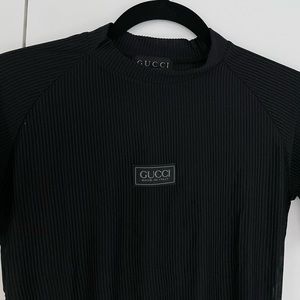 Vintage Gucci Black Ribbed Logo Top